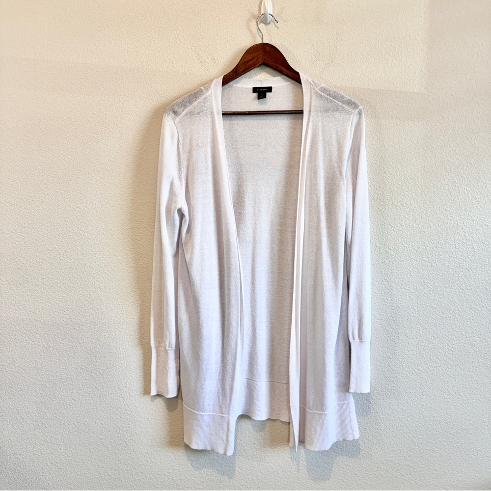 Coastal Grandmother Minimalist Linen Blend Open Cardigan White Halogen Medium